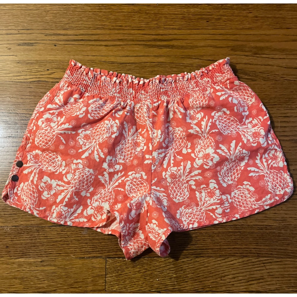 Anthropologie Orange Pineapple Patterned 100% Linen Shorts with Pockets